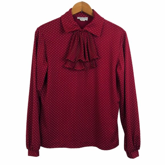 Vintage Copy Cats Womens Polka Dot Blouse Size Medium Detachable Jabot Red White - Picture 1 of 10